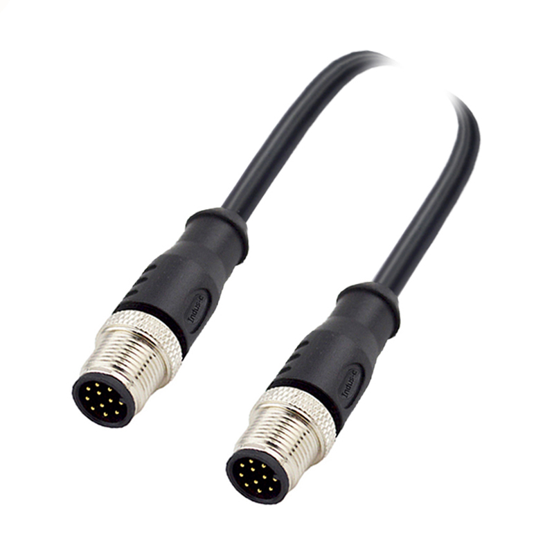 M12 12pins A code male straight to male straight molded cable,shielded,PUR,-40°C~+105°C,26AWG 0.14mm²,brass with nickel plated screw